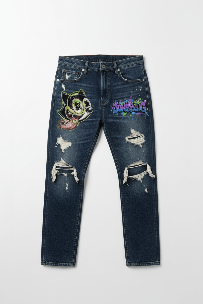 Junebug Cat Ripped Denim Jeans - junebug
